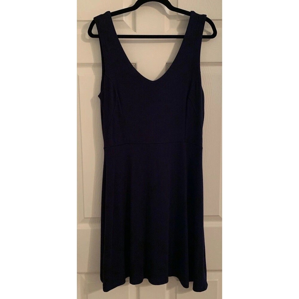 Dalia Womens Size Large L Dress Navy Blue Sleeveless V Neck Soft Knee Length